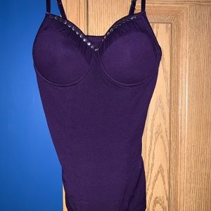 Purple fitted low cut cami shirt